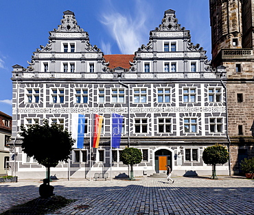 Administrative Court on Montgelasplatz square, Church of St. Gumbertus, Ansbach, Middle Franconia, Franconia, Bavaria, Germany, Europe