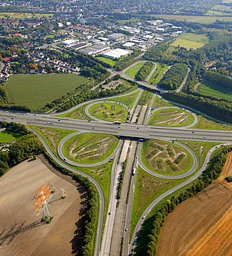 Aerial view, Castrop motorway junction, A45 motorway and A42 motorway, Castrop-Rauxel, Ruhr area, North Rhine-Westphalia, Germany, Europe