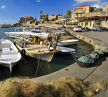 Fishing boats in the harbour of Byblos, Unesco World Heritage Site, Jbail, Lebanon, Middle East, West Asia