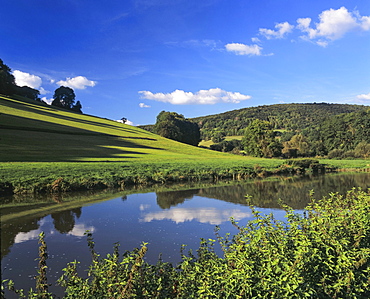 Summer day at the Jagst river, Hohenlohe, Baden-Wuerttemberg, Germany, Europe