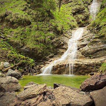 Waterfall of a small stream near Nesselwang, Allgaeu, Bavaria, Germany, Europe