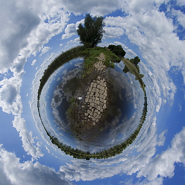 Planet projection, 360 degree panorama, Oderbruch region, Mecklenburg-Western Pomerania, Germany, Europe