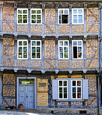 Facade with Lueftlmalerei, mural paintings, Schlossberg, Quedlinburg, Saxony-Anhalt Germany, Europe