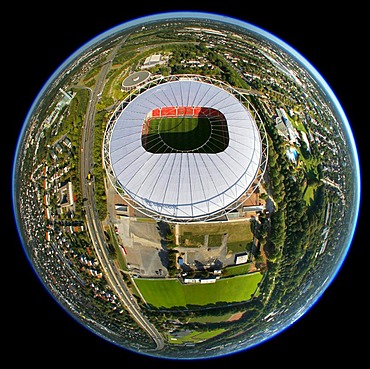 Aerial view, fisheye, BayArena stadium, Leverkusen, North Rhine-Westphalia, Germany, Europe