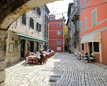 Square in the historic town centre of Rovinj, Croatia, Europe