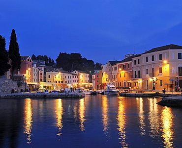 Port at night in Veli Losinj, Croatia, Europe