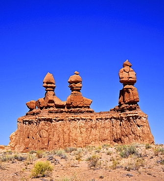 Sandstone formation Three sisters, Goblin Valley State Park, Utah, USA