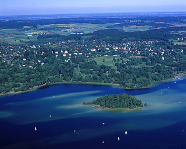 Roseninsel island, aerial picture, Feldafing at Lake Starnberg, Upper Bavaria, Bavaria, Germany, Europe