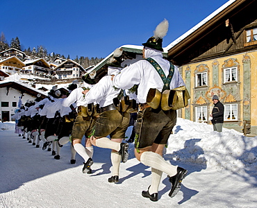 "Schellenruehrer" bell ringers, carnival, Mittenwald, Werdenfels, Upper Bavaria, Bavaria, Germany, Europe