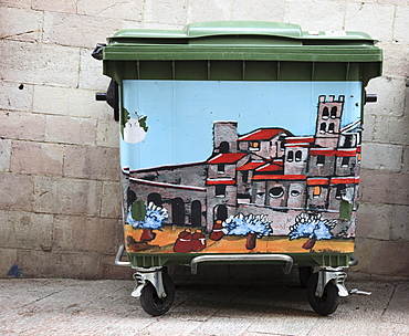 Bin with themes from Assisi, Assisi, Umbria, Italy, Europe