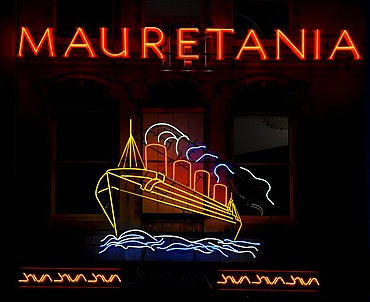 Mauretania, neon sign, pub, ship, Bristol, England, Great Britain, Europe