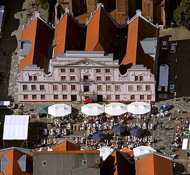 Areal view, gothic town hall, market square, Barlachstadt, Guestrow, Mecklenburg-Western Pomerania, Germany, Europe