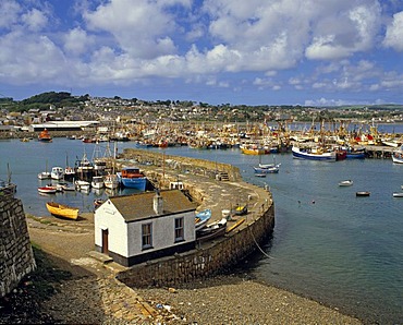 Newlyn Harbour with fishing boats, Penzance, Cornwall, England, UK