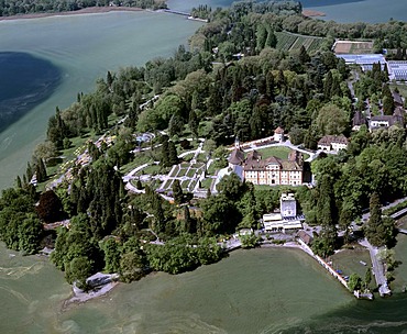 Aerial picture, Mainau Island, garden island on Lake Constance, Mainau Castle, Baden-Wuerttemberg, Germany, Europe