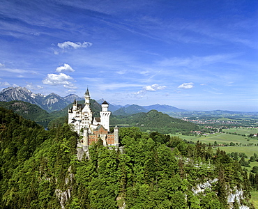 Neuschwanstein Castle, Panorama, Fuessen, Allgaeu, Bavaria, Germany