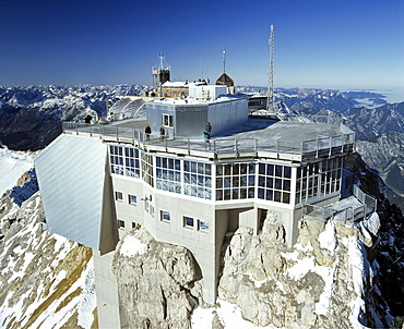 Summit station, Zugspitze, Germany's highest mountain, Wetterstein Range, Upper Bavaria, Bavaria, Germany, Europe