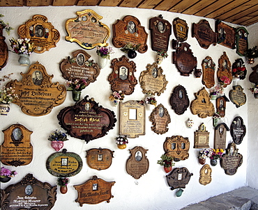 Soldiers' memorial plaques in the entryway of St. Anton's Pilgrimage Church in Garmisch-Partenkirchen, Upper Bavaria, Bavaria, Germany, Europe