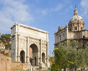 Arch of Septimius Severus and ss Luca e Martina Church, Forum Romanum, Rome, Italy, Europe