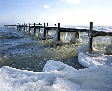 Landing stage near Lambache at Lake Chiemsee, Chiemgau, Upper Bavaria, Germany