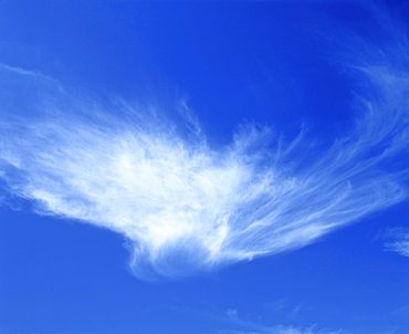 Ghost-shaped cirrus cloud in a blue sky