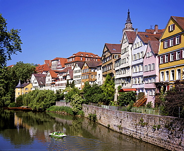 Historic facades along the Neckar River in Tuebingen am Necker, Baden-Wuerttemberg, Germany, Europe