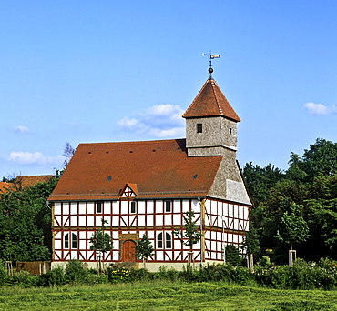 Fachwerk-style church dating to 1704 in Carlsdorf, Hesse, Germany, Europe