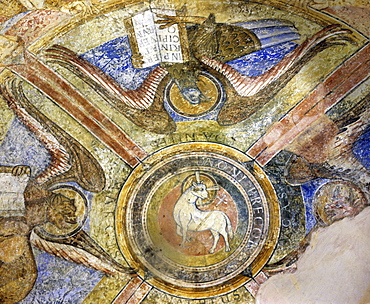 Ceiling frescoes in the Johanneskapelle (St. John's Chapel) dated to 1130, Puergg-Trautenfels, Styria, Austria, Europe