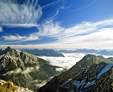 Pleissenspitze peak (left) and Mt. Brunnstein (right), Karwendel Range, Upper Bavaria, Bavaria, Germany, Europe