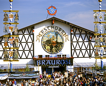 Oktoberfest, Octoberfest Munich beer festival, Braeurosl pavilion tent, Theresienwiese, Munich, Bavaria, Germany