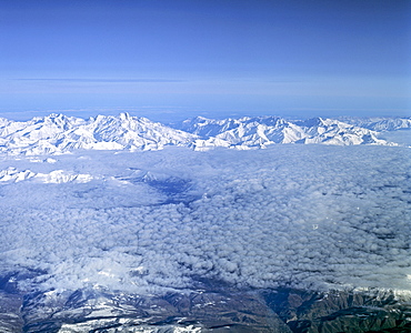 Lesser Caucasus, aerial view from a height of 10 000 m, Azerbaijan, Russia