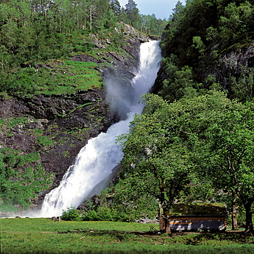 Huldrefoss waterfall, Moskog, Sogn og Fjordane, West-Norway