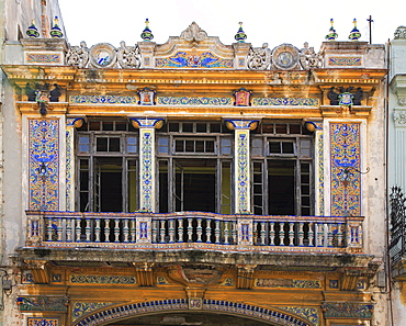 Facade of a historical colonial building in the old part of Havana, Cuba, Caribbean