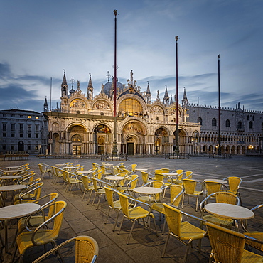 St. Mark's Square with Clock Tower and St. Mark's Cathedral, Basilica di San Marco, Venice, Veneto, Italy, Europe