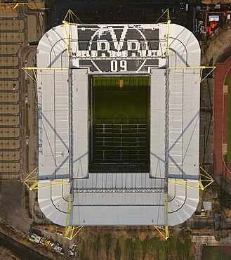 Aerial view, Signal Iduna Park, solar roof, Dortmund, Ruhr Area, North Rhine-Westphalia, Germany, Europe