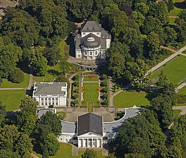 Aerial view, lobby, theatre in the park, spa gardens Bad Oeynhausen, Ostwestfalen-Lippe region, Westphalia, North Rhine-Westphalia, Germany, Europe