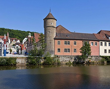 View towards Schwaebisch Hall on the Kocher River, Kocher district, Baden-Wuerttemberg, Germany, Europe, PublicGround