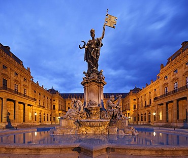 Frankoniabrunnen fountain in front of the Wuerzburg Residence, Residenzplatz square, Wuerzburg, Lower Franconia, Franconia, Bavaria, Germany, Europe, PublicGround