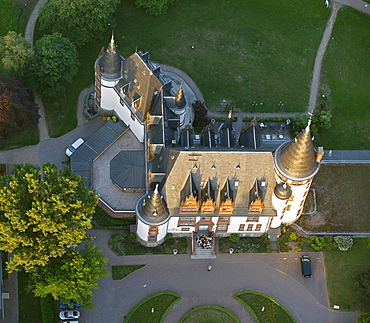 Aerial view, Schloss Klink castle and hotel, Mueritz county, Mecklenburg-Western Pomerania, Germany, Europe