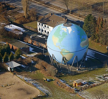 Aerial view, gas ball, gas tanks, globe, Oberwengern, Wetter, Ruhrgebiet region, North Rhine-Westphalia, Germany, Europe