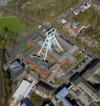 Aerial view, police headquarters and mining museum, Uhlandstrasse street 34, Bochum, Ruhr area, North Rhine-Westphalia, Germany, Europe