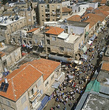 Aerial photograph of Mahaneh Yehuda market in modern Jerusalem, Israel