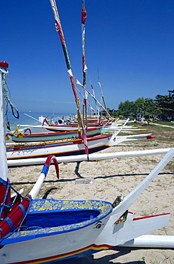 Boats on Sanur Beach, Bali, Indonesia, Southeast Asia, Asia