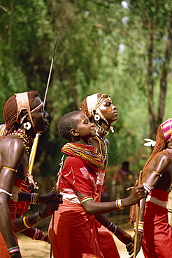 Samburu dancing, Kenya, East Africa, Africa