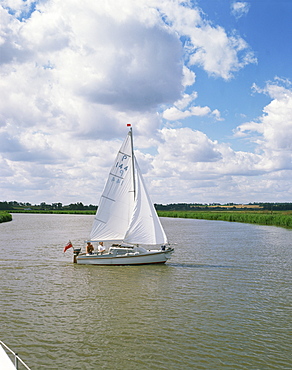 Sailing on the Norfolk Broads, Norfolk, England, United Kingdom, Europe