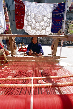 Woman weaver in village near Lasithi Plateau, Crete, Greek Islands, Greece, Europe