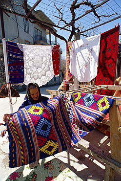 Woman weaver in village near Lasithi Plateau, Crete, Greek Islands, Greece, Europe