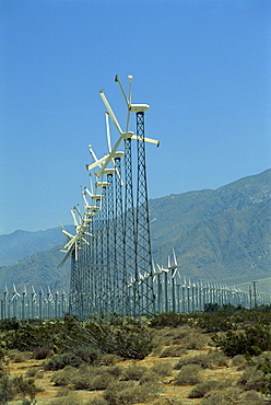 Windmills generating electricity near Palm Springs, California, United States of America, North America