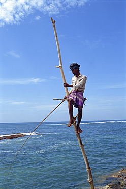 Stilt fisherman, near Galle, Sri Lanka, Asia