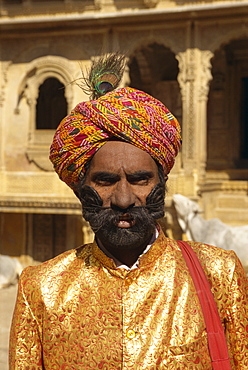 Man with a very very long moustache, Jaisalmer, Rajasthan state, India, Asia