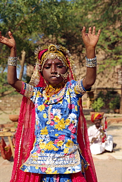 Child dancer in fort, Jodhpur, Rajasthan state, India, Asia